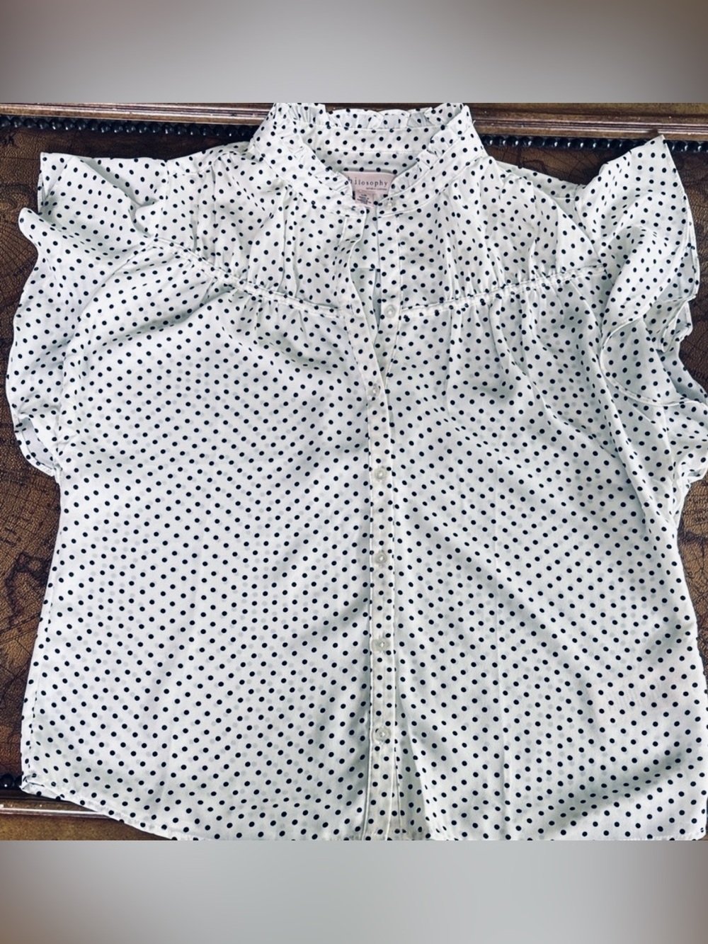 Polka Dot Flutter Sleeve Blouse - White/Black
